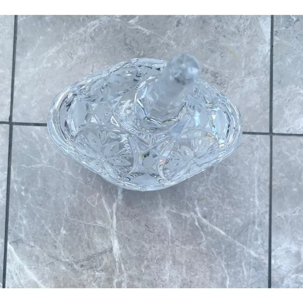 Fifth Avenue Portico Edged Glass Crystal Lidded Bowl 11 Inches Tall Footed